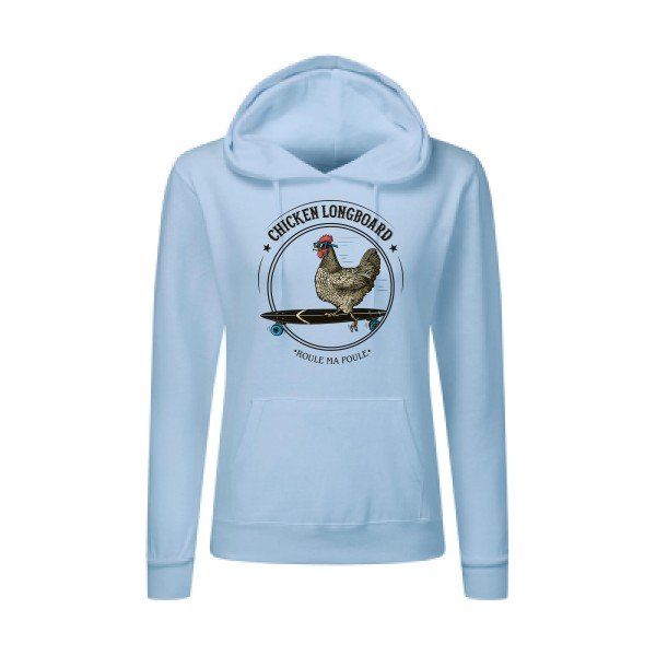 Chicken Longboard - Sweat capuche femme - vêtement original avec une poule- T-shirt-original.com