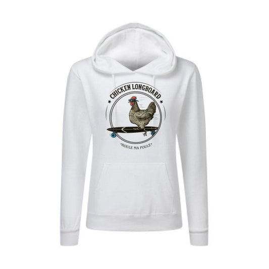 Chicken Longboard - Sweat capuche femme - vêtement original avec une poule- T-shirt-original.com