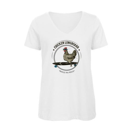 Chicken Longboard - T-shirt femme bio col V - T-shirt-original.com