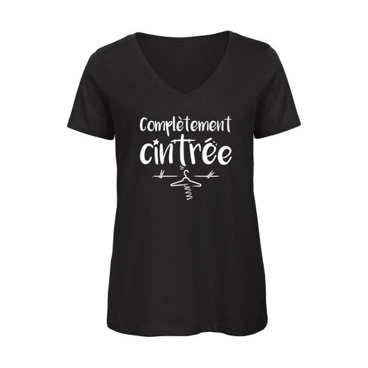 Completement-cintre-Blanc -T-shirt-femme-bio-col-V T-shirt-original.com