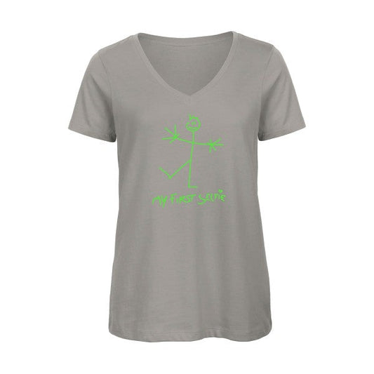 First Selfie Vert fluo - T-shirt femme bio col V T-shirt-original.com