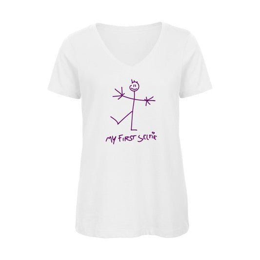 First Selfie Violet - T-shirt femme bio col V - T-shirt-original.com