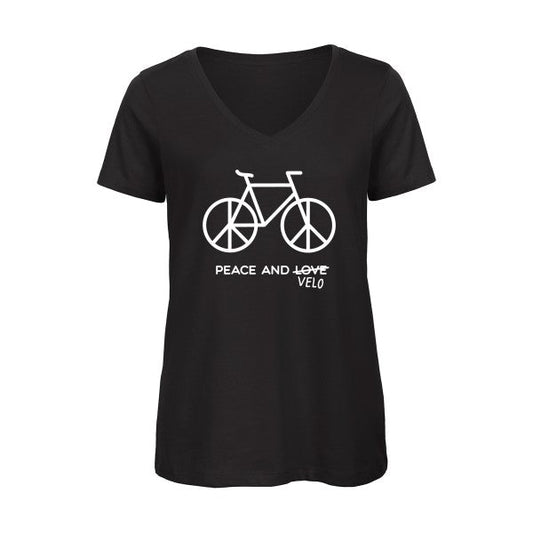 Peace-and-velo-Blanc-T-shirt-femme-bio-col-V T-shirt-original.com