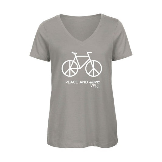 Peace-and-velo-Blanc-T-shirt-femme-bio-col-V T-shirt-original.com