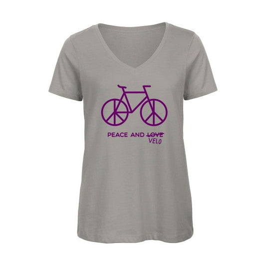 Peace and vélo Violet -T-shirt femme bio col V - T-shirt-original.com