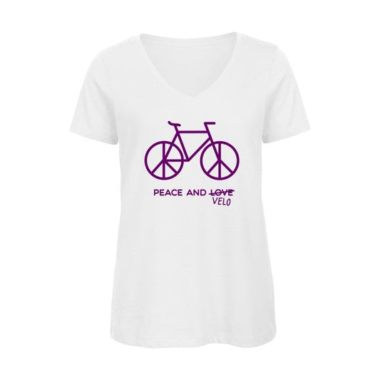 Peace and vélo Violet -T-shirt femme bio col V - T-shirt-original.com