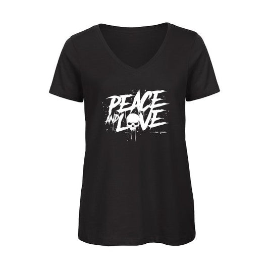 Peace-or-no-peace-Blanc-T-shirt-femme-bio-col-V T-shirt-original.com