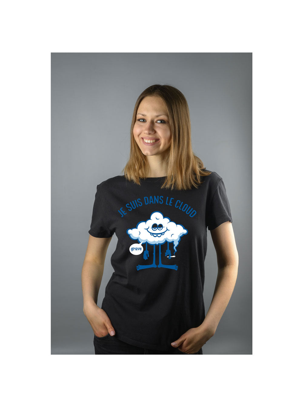 T shirt geek -je suis dans le cloud -Femme bio- T-shirt-original.com