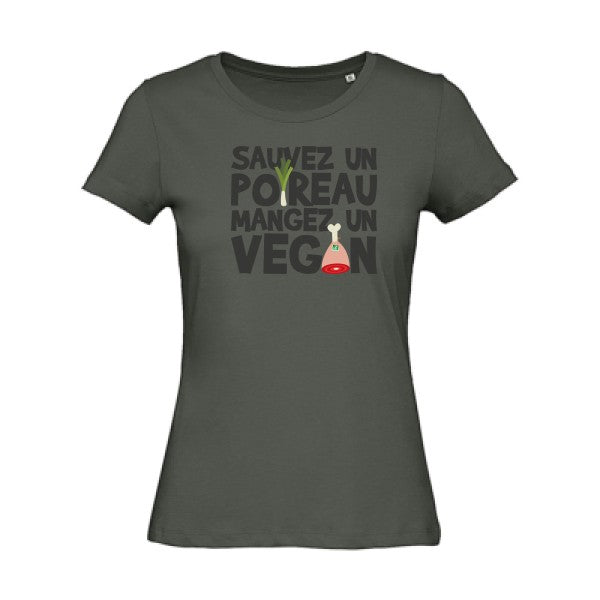 T shirt phrase drole-Vegan Poireau -Femme bio T-shirt-original.com