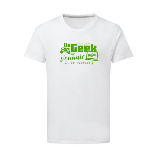 Tee shirt message - Un geek ne s'ennuie pas - Vert pomme- pour homme T-shirt-original.com