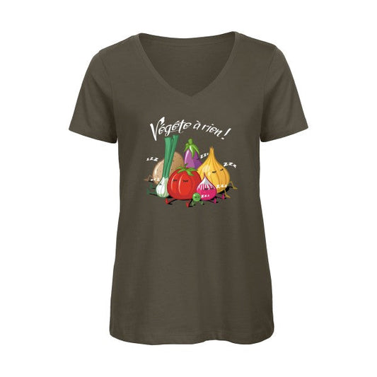 Vegete à rien - T-shirt femme bio col V - T-shirt-original.com