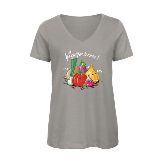 Vegete à rien - T-shirt femme bio col V - T-shirt-original.com