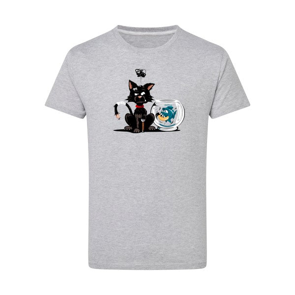 tee shirt rigolo - Le piranha et le chat - pour homme T-shirt-original.com