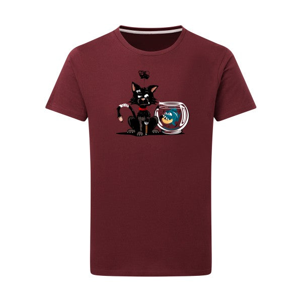 tee shirt rigolo - Le piranha et le chat - pour homme T-shirt-original.com