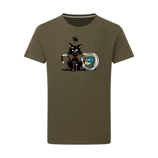 tee shirt rigolo - Le piranha et le chat - pour homme T-shirt-original.com