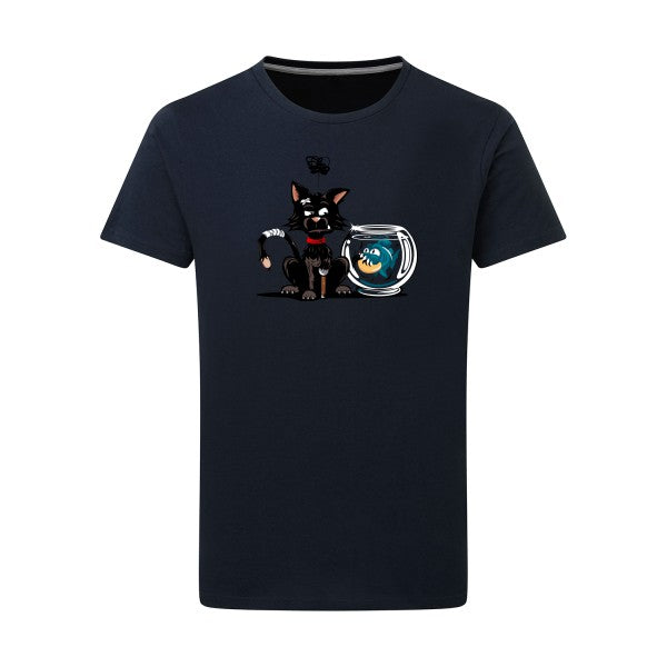 tee shirt rigolo - Le piranha et le chat - pour homme T-shirt-original.com