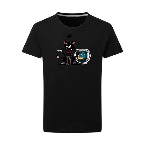 tee shirt rigolo - Le piranha et le chat - pour homme T-shirt-original.com