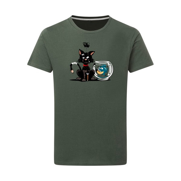 tee shirt rigolo - Le piranha et le chat - pour homme T-shirt-original.com