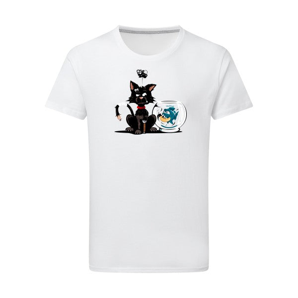 tee shirt rigolo - Le piranha et le chat - pour homme T-shirt-original.com